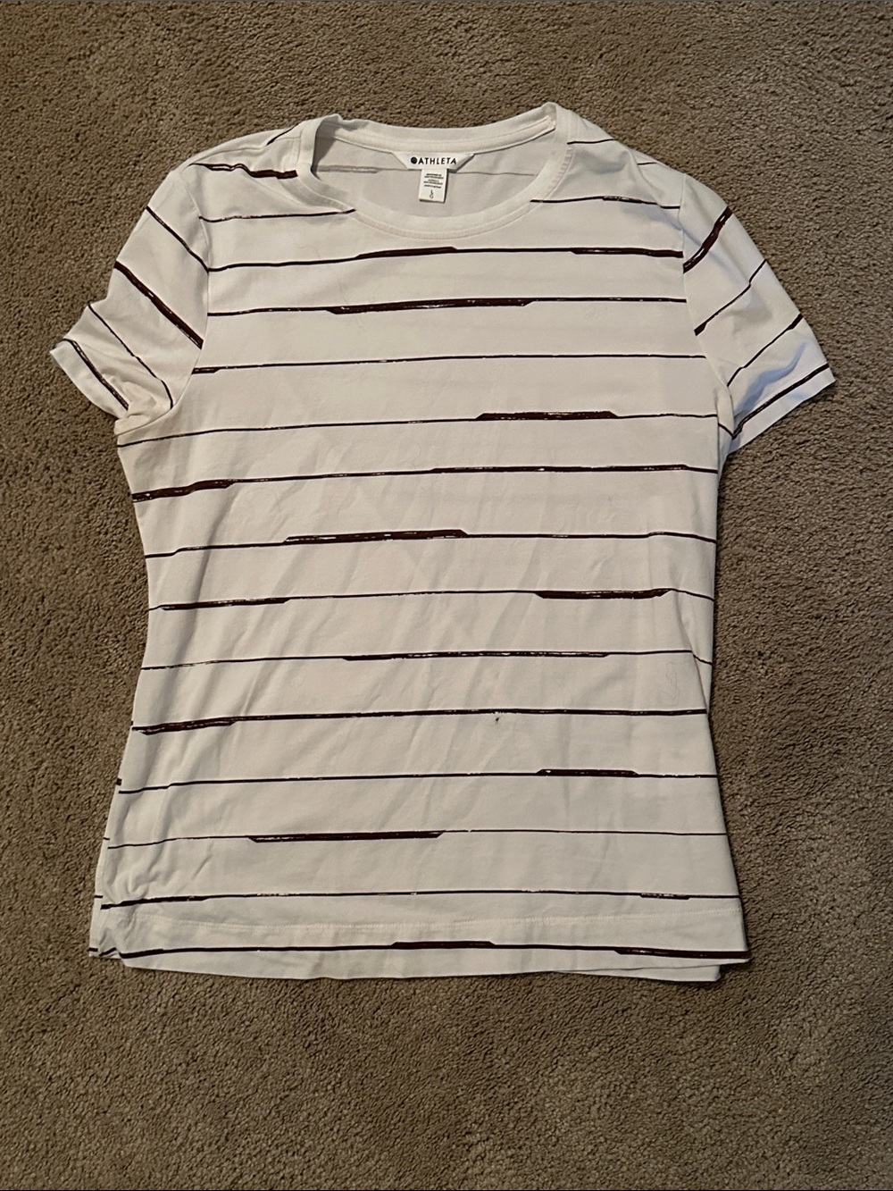 Athleta White Tee with Dark Brown Stripes